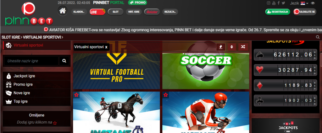 Pinn Bet Kazino Virtualni sport igre su jedna od specifičnih kategorija po kojima je sajt prepoznatljiv