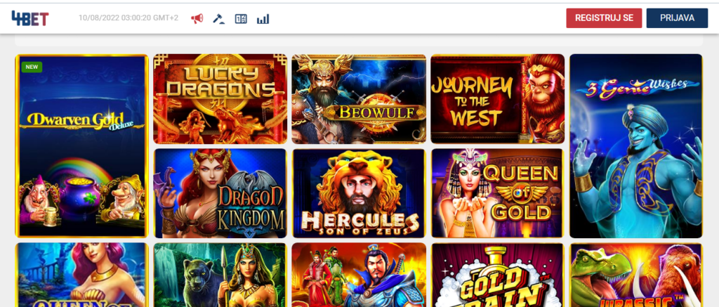 4Bet Kazino igre nalaze se u odeljku "Slot" glavnog menija sajta